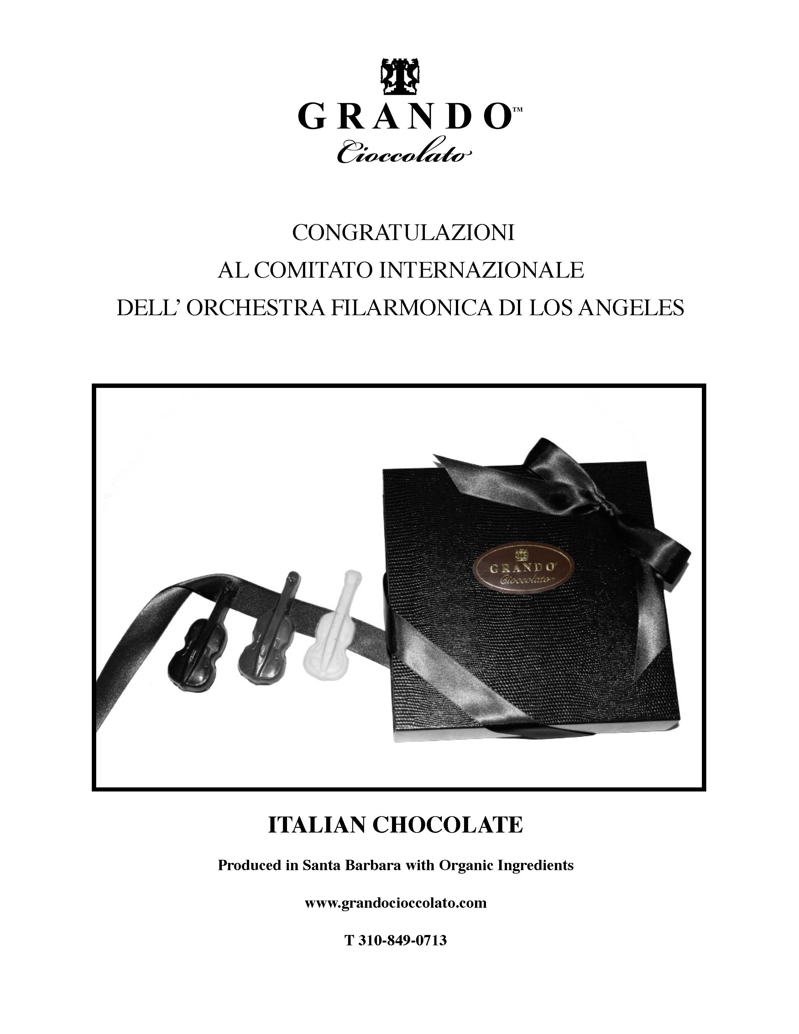 LA Los Angeles Philharmonic Benefit Ball Grando CIoccolato Italian Luxury Healthy Chocolate